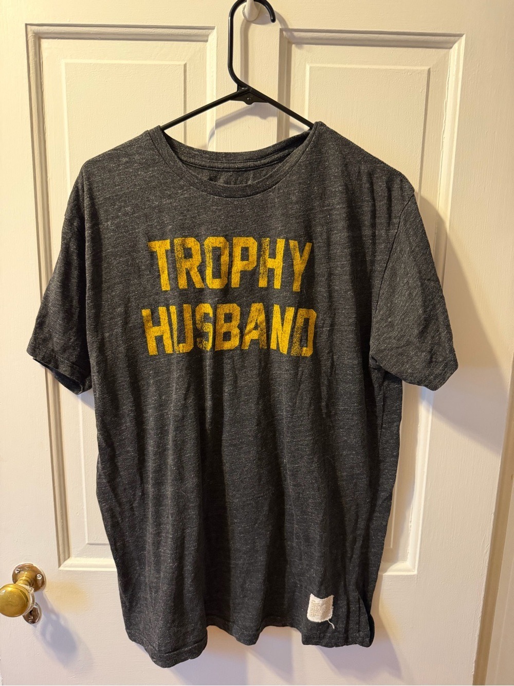 Original Retro Brand Charcoal Tee with Yellow 'Trophy Husband' Print